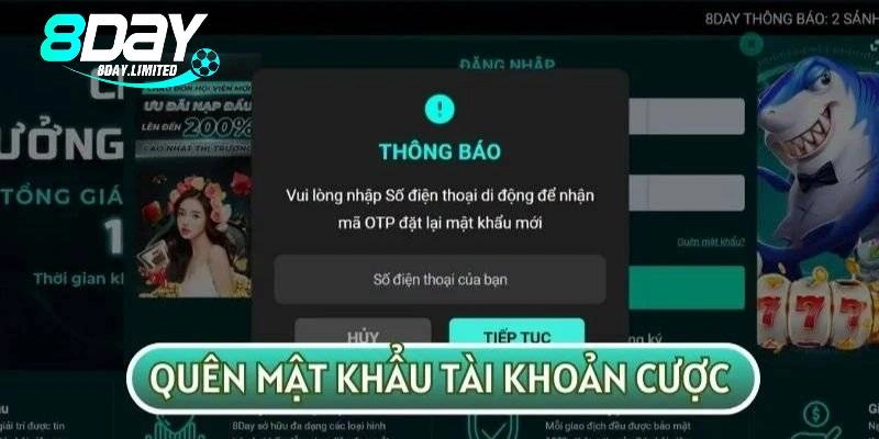 Khôi phục tài khoản 8day bằng số điện thoại